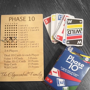 Phase 10 scoreboard family game laser engrave phase ten fun game night activity