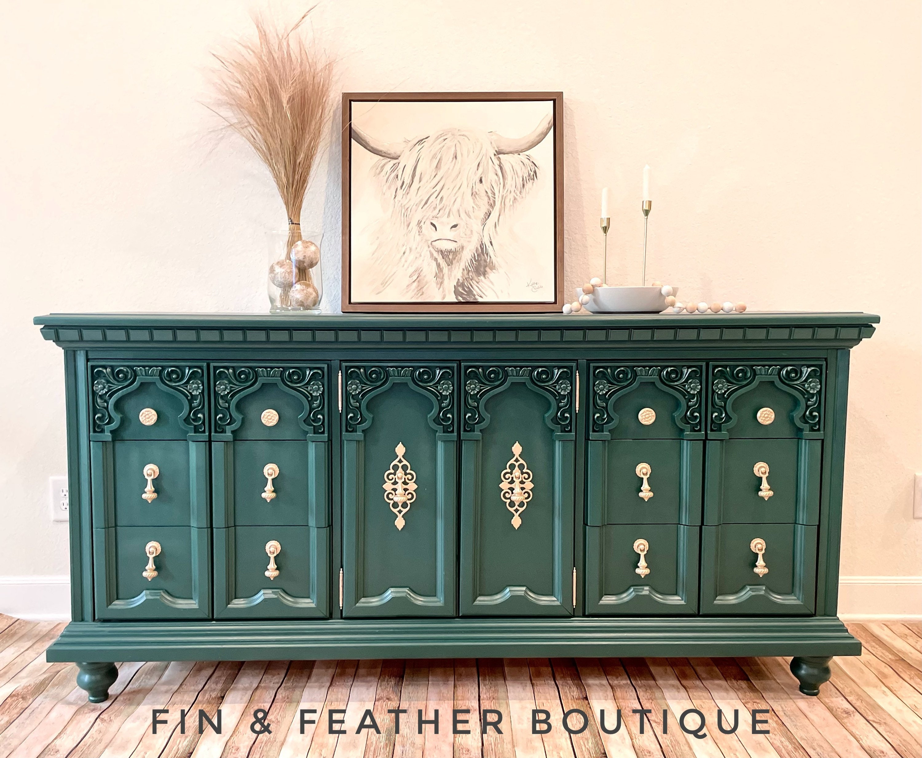 SOLD!! Bassett Premium Vintage Triple Dresser Hunter Green Gold Hardware 9  Drawers - Etsy