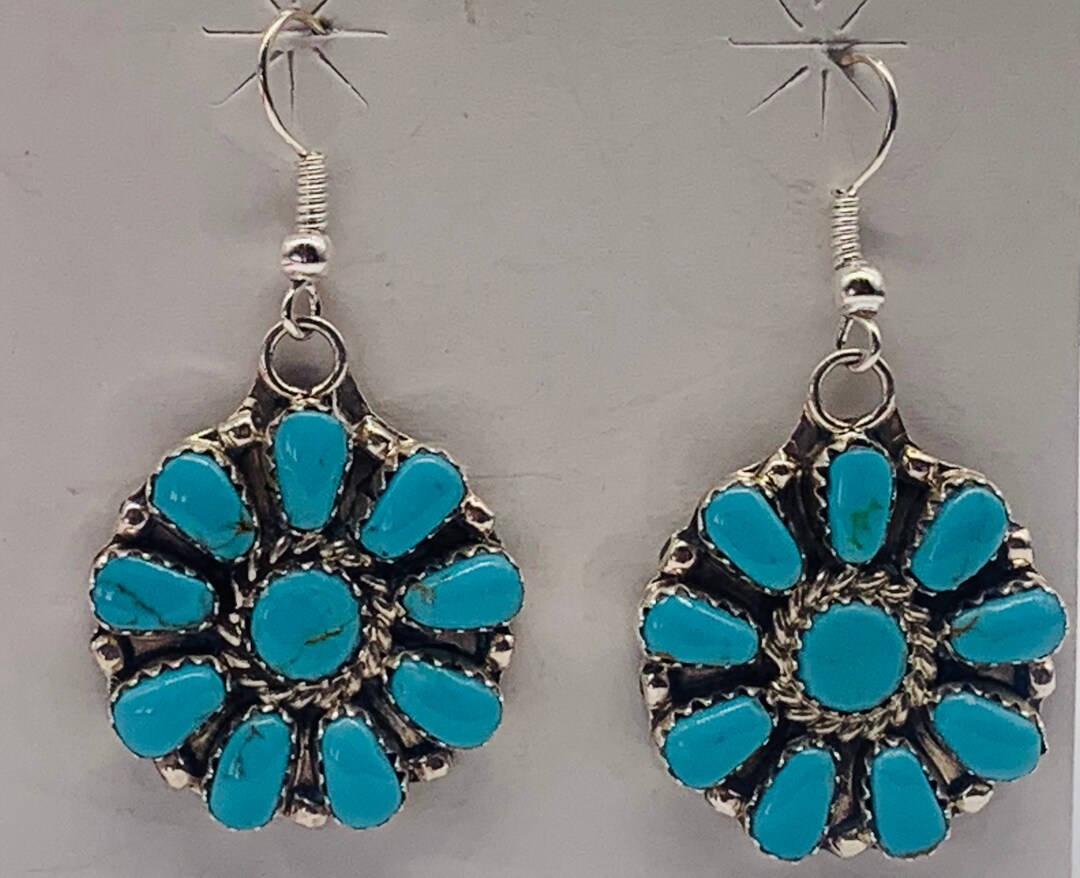 Navajo Handmade Cluster Dangle Turquoise Earrings - Etsy