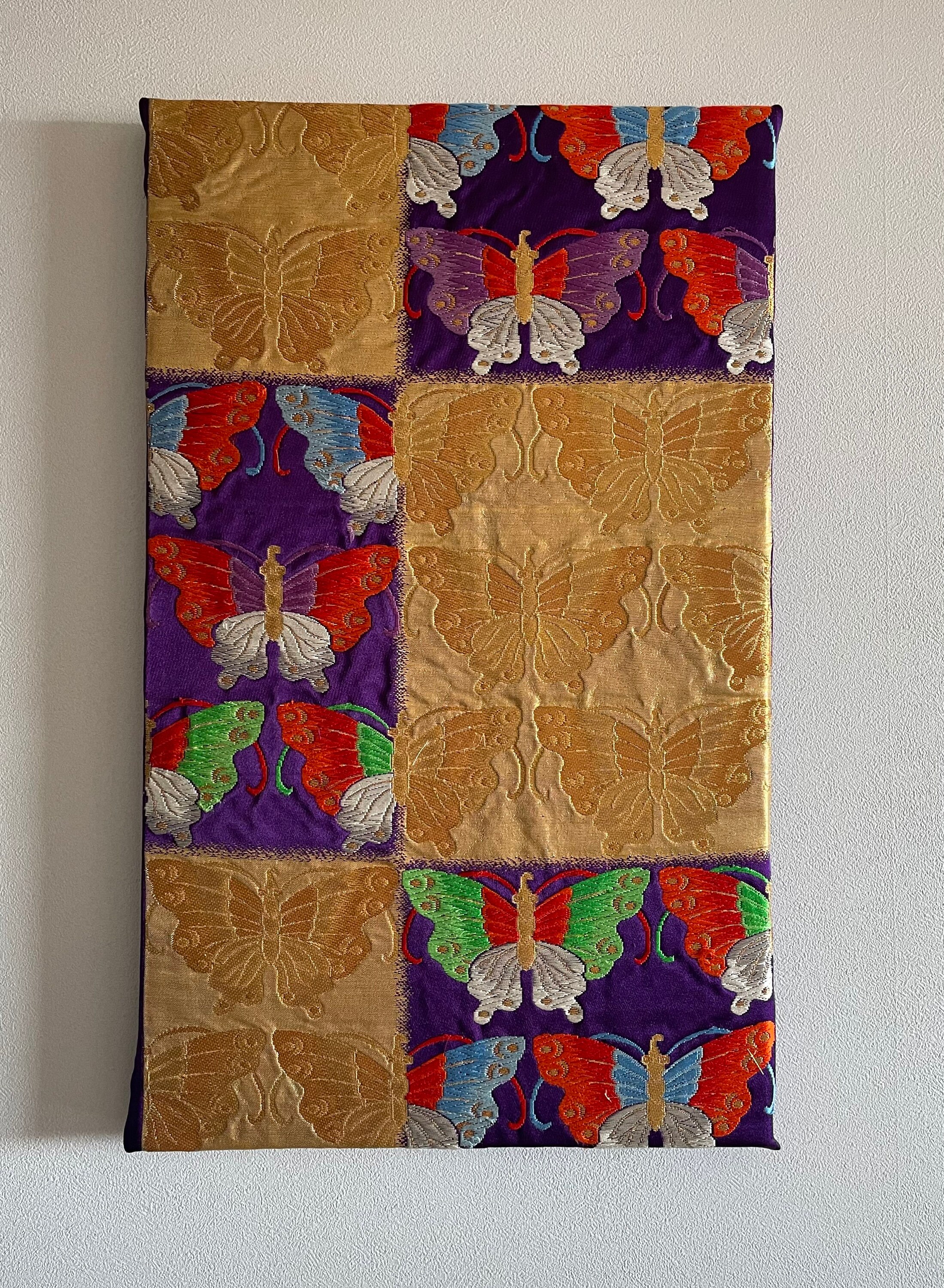 Kimono-Wandkunst: „Schmetterling“, Innendekoration, Wanddekoration, Vintage, handgefertigt, handgewebt, als Geschenk, hergestellt in Japan