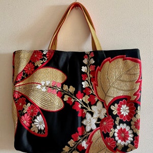 Kimono tote bag”black/red flower”