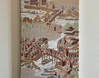 Kimono-Wandkunst: &quot;Nihonbashi&quot; Innendekoration, Wanddekoration, Vintage, Handgefertigt, Handgewebt, Als Geschenk, Made in Japan