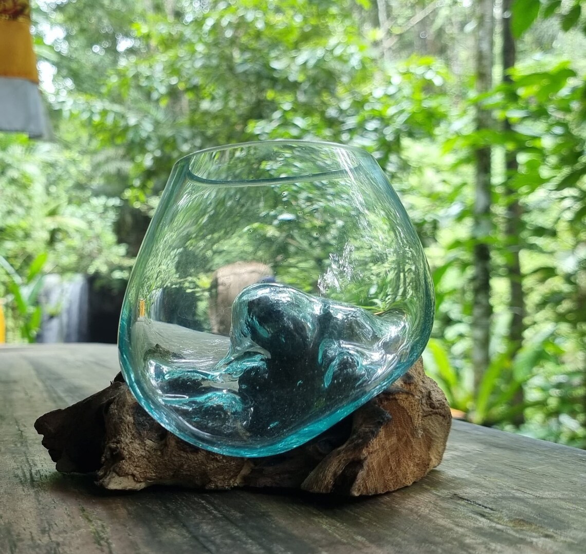 Glass Vase on Teak Root Molten Glass Wood Teak Root Wood Etsy