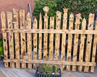 Fairytale decorative fence made of wood – handmade, weatherproof  individually decorated with figures