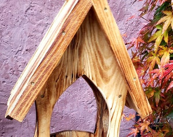 Rustic feeder, Birdhouse made of wood, flamed, Handmade, Rural, Gift