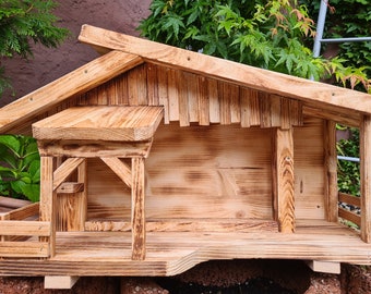 XL Vogelfutterhaus "KRIPPE"  aus Holz auch als Weihnachtskrippe Deko, Vogelnisthaus, ländlich, rustikal, Geschenk