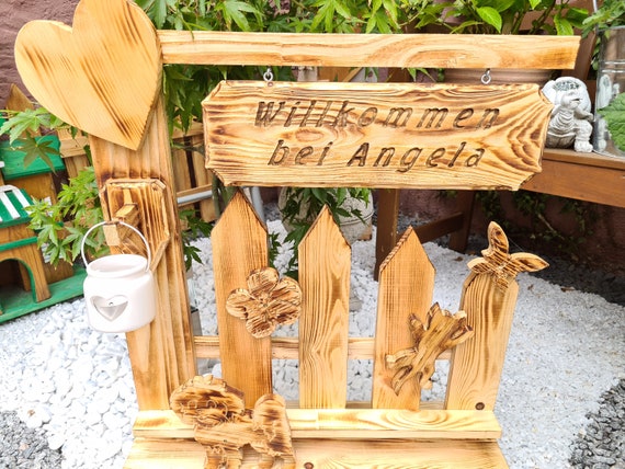 Willkommen Aufsteller, Hauseingang, Terrasse, Balkon, Garten Deko Objekt, Säule, Stele, Holzschild, Handarbeit, Geschenk