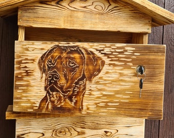 Briefkasten, Wandbriefkasten, Postkasten, Mailbox  aus Holz, Motiv "Hund", rustikal, Natur, Geschenk