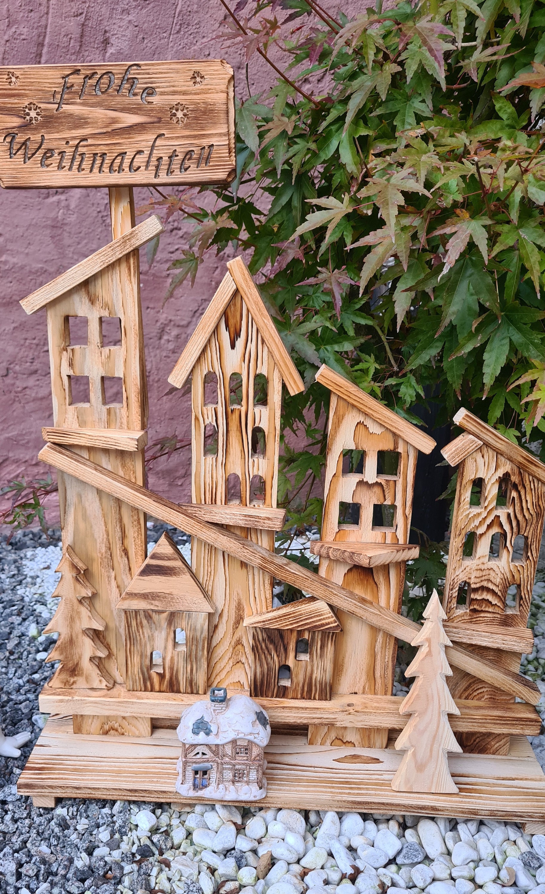 Willkommen Aufsteller, Deko Objekt aus Holz für Garten, Terrasse, Balkon, Haustür, Geschenk, ländlich, Natur, Handarbeit