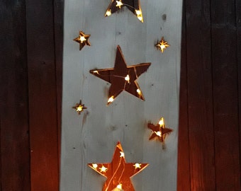 Weihnachten Holz Aufsteller mit Sternen, handgefertigt, Hauseingang, Garten Deko, Geschenk