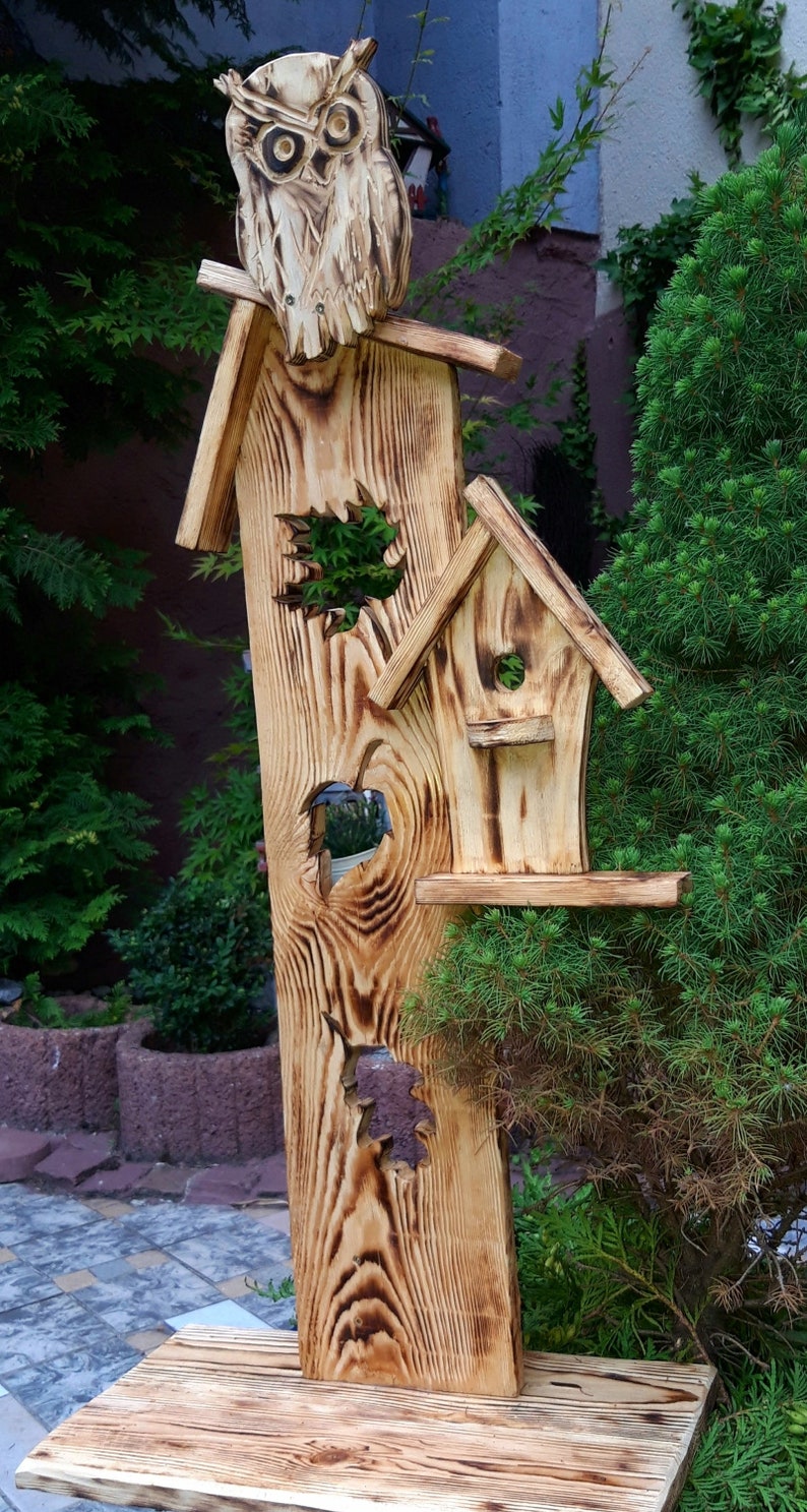 Holz Stele Eule Deko Objekt Garten Deko ländlich rustikal