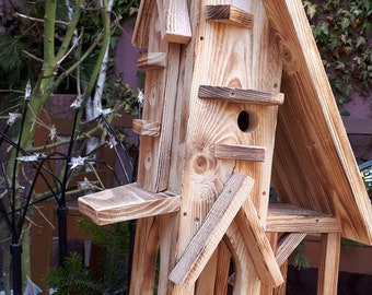 Combined wooden bird villa. The birdhouse for the whole year! Solid, flamed, very decorative, handmade, garden decorative object, gift