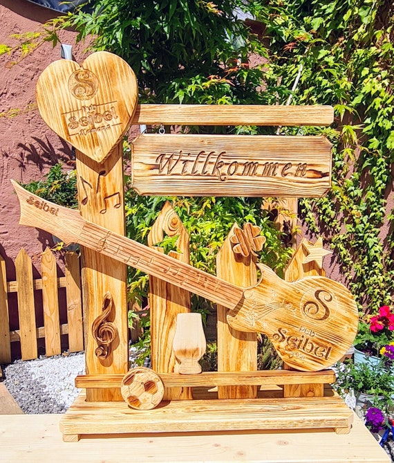 Garten, Hauseingang Deko Objekt, WILLKOMMEN Stele, Weihnachts-Deko aus Holz, geflammt, zwei Herzen, Laterne Halter, Handarbeit, Geschenk