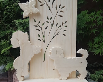 Wooden Stele, Decoration Object,House Entrance, Terrace, Balcony, Garden Decoration,Rural, Nature, Dogs,Gift