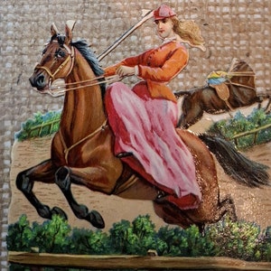 Une collection de morceaux chromo victoriens en relief représentant la chasse au renard, les chevaux et les chiens courants. Comptage des scènes de chasse avec un chasseur et des chiens courants.