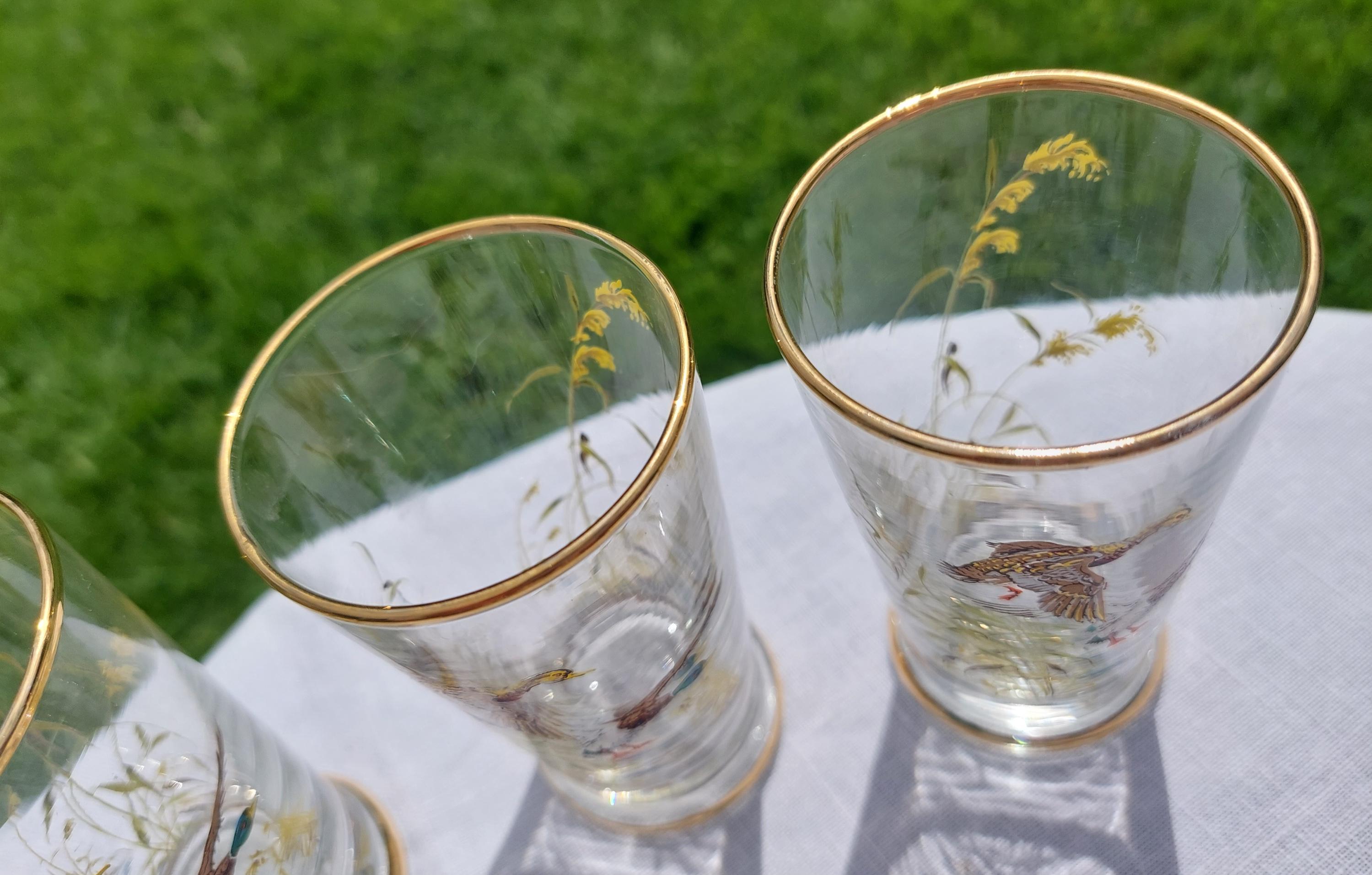 A Mid Century Glass Tray With Matching Beakers, Featuring Mallard Ducks ...