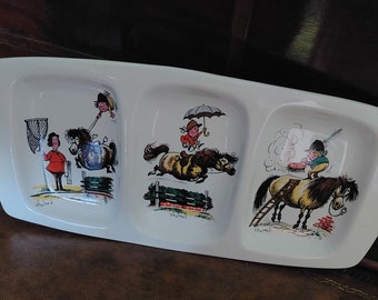 A rare serving platter or desk tidy featuring adorable Shetland pony cartoons by Norman Thelwell. A perfect gift for a pony loving teenager.