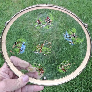 A glass cocktail tray of fieldsports interest featuring pheasant and duck shooting, hare coursing, foxhunting, deer stalking and fly fishing