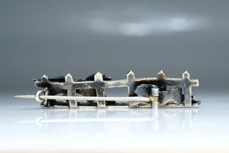 Hound brooch Hunting stock pin Rabbiting Hare coursing Art deco silver brooch depicting a dog and a rabbit Dog and a hare