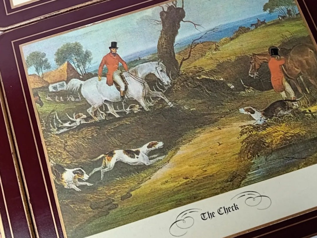 A Set of Place Mats Featuring English Fox Hunting Scenes. Horse and