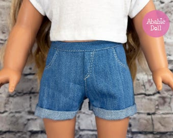 Blue Denim Washed Summer Shorts handmade For AG 18 Inch Doll