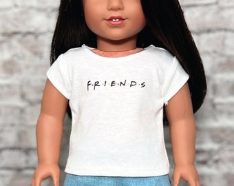 Trendy White Graphic T-shirt For American Girl Doll or 18 Inch Doll - Friends