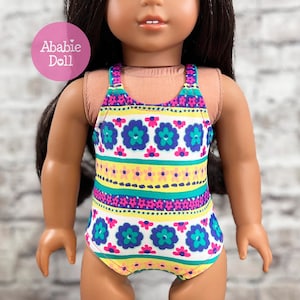 Summer 1pc bright stripe florals print Swimwear Swimsuit Bathing Suit made to fit AG or 18&quot; Doll