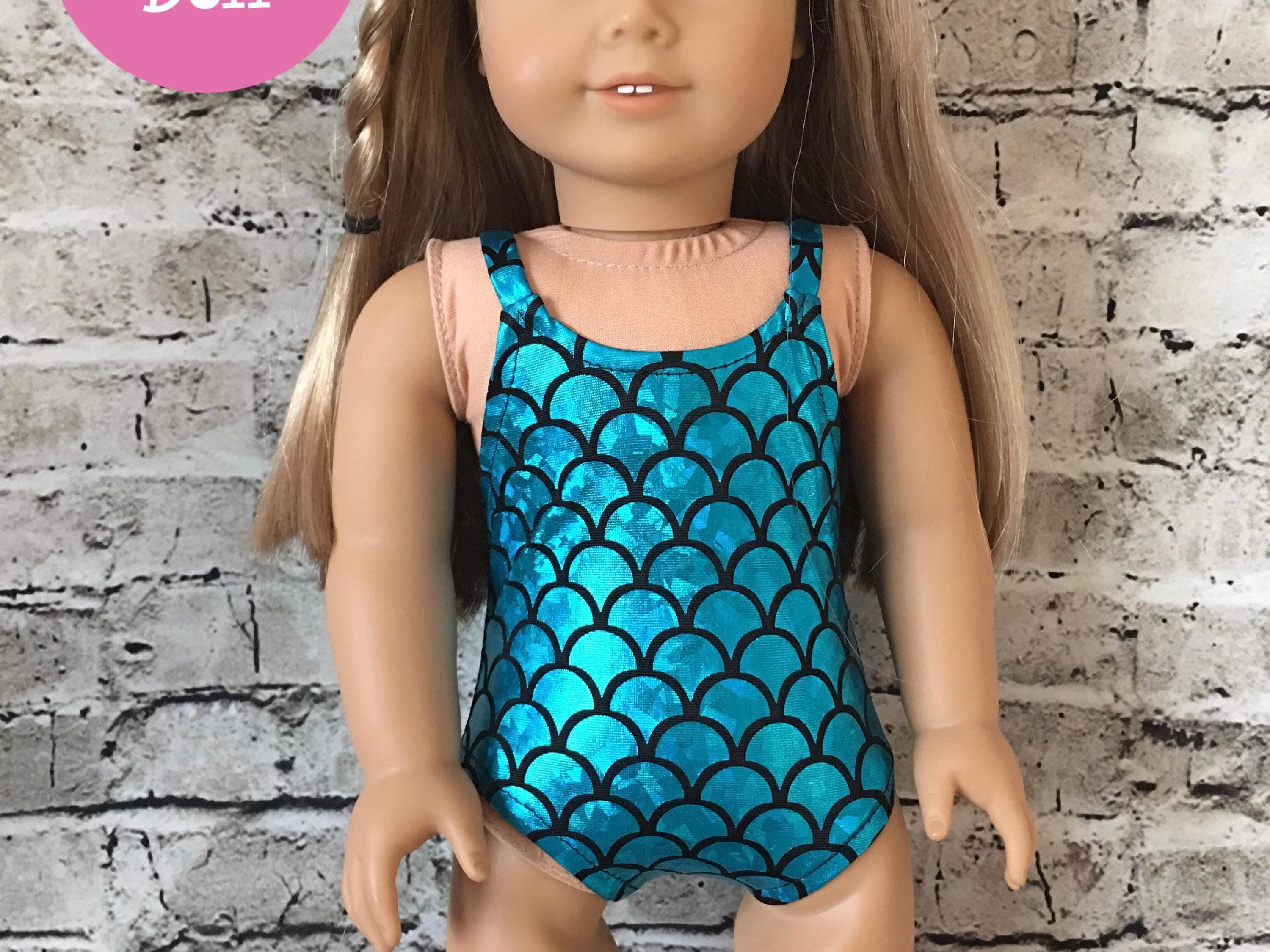 Summer 1pc metallic foil turquoise teal mermaid scale Swimsuit Swimwear For  American Girl Doll or 18 Inch Doll