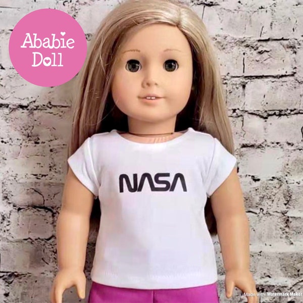 Trendy White Graphic T-Shirt For American Girl Doll or 18 Inch Doll - NASA