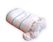 white with Tuquoise stripes Moroccan Cotton Pom Poms Blanket, Pom Pom Wool blanket, decorative pillows,home décor.PC13
