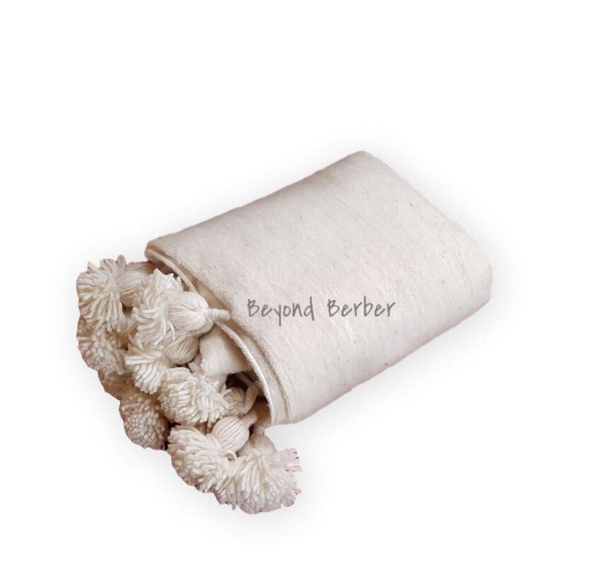 White Moroccan Wool Pom Poms Blanket Pom Pom Wool blanket Etsy