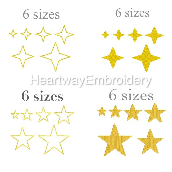 Tiny star embroidery design SET 4 DESIGNS, 6 SIZES  - tiny embroidery design, star mini embroidery design, small star embroidery design pes