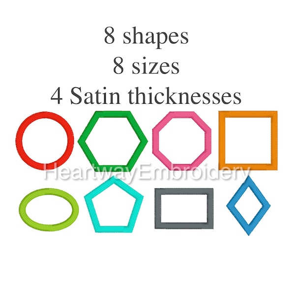 Basic shapes embroidery designs set - satin shapes embroidery circle border, square border, oval border, rectangle border, octagon border