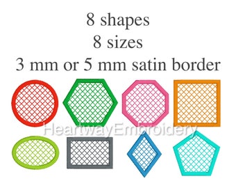 Basic shapes border embroidery designs set - satin border with motif embroidery design - circle satin border, square satin border pes jef