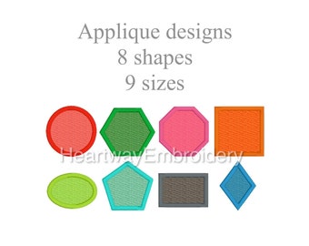 Geometric Shapes Applique Embroidery Designs (8 Shapes 9 Sizes) (Digital Download)