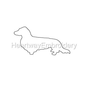 Dog outline embroidery design 6 SIZES  - long haired dachshund bean stitch embroidery design, dachshund outline embroidery vintage dog pes