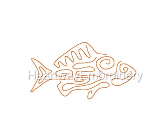 Fish embroidery design 4 SIZES - fish line art embroidery design, fish bean stitch embroidery fish vintage embroidery design marine pes jef