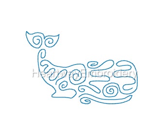 Whale embroidery design 4 SIZES - whale line art embroidery design, whale bean stitch embroidery whale vintage embroidery design marine pes