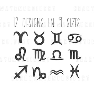 Pakiet wzorów do haftu ze znakami astrologicznymi 12 wzorów w 9 rozmiarach - wzory do haftu astrologicznego mini znaki zodiaku do haftu maszynowego