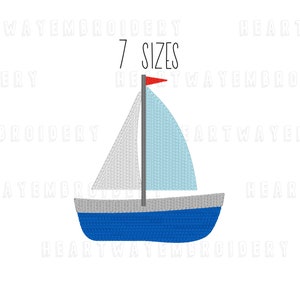 Mini sail boat embroidery design 7 SIZES  - nautical embroidery design, sailing embroidery kids boat embroidery design summer sailboat