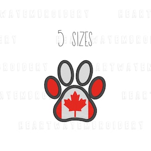 Canada flag paw print embroidery design - 5 SIZES - Canadian flag embroidery design dog paw flag Canada embroidery design cat paw embroidery