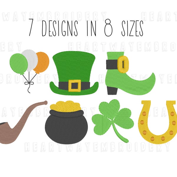 St. Patrick's Day embroidery design set - 8 SIZES Saint Paddy's Day embroidery designs shamrock Irish hat pot of gold embroidery design
