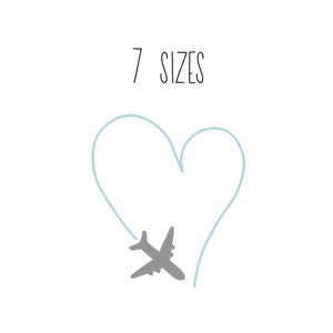 Airplane trail heart embroidery design squick stitch - 7 SIZES - vintage stitch embroidery design airplane heart embroidery design pes jef