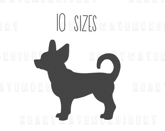 Diseño de bordado de silueta de chihuahua (10 tamaños) (Descarga digital)