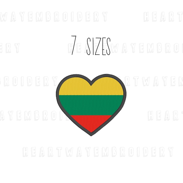 Lithuania flag heart embroidery design 7 SIZES - Lithuanian flag embroidery design Lithuania embroidery design heart shaped flag patch