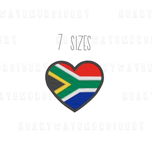 Südafrika Flagge Herz Stickerei Design 7 SIZES- Südafrikanische Flagge Stickmuster Herzförmige Flagge Aufnäher Stickerei