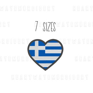 Griechenland Flagge Herz Stickdatei 7 SIZES - Stickdatei Griechische Flagge als Herz zum Sticken und Sticken der Herz Flagge von Griechenland