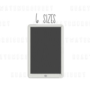 May include: A white tablet with a black screen. The text "6 SIZES" is above the tablet.