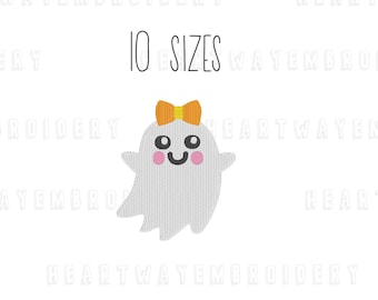 Girl Ghost Embroidery Design – Halloween Spirit with Bow (10 Sizes) (Digital Download)