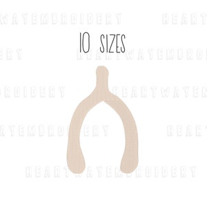 May include: A beige embroidered design of a horseshoe, with the text "10 SIZES" above it.